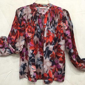 Soft Surroundings Size L 14 / 16 BoHo Celandine Top Blouse Red Navy Peach NWT